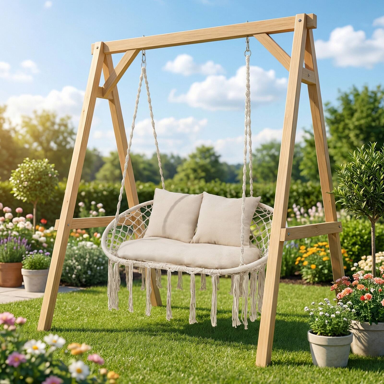 Alt View 3. Costway - Costway Double Swing Chair with Cushions,Hanging Hammock Chair for Indoor & Outdoor Use - Beige.