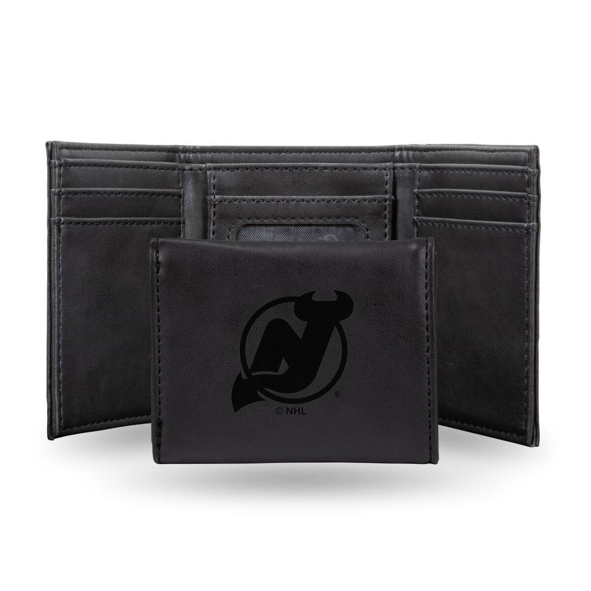 Front. Rico Industries - New Jersey Devils NHL Laser Engraved Black Trifold Wallet - Multi.
