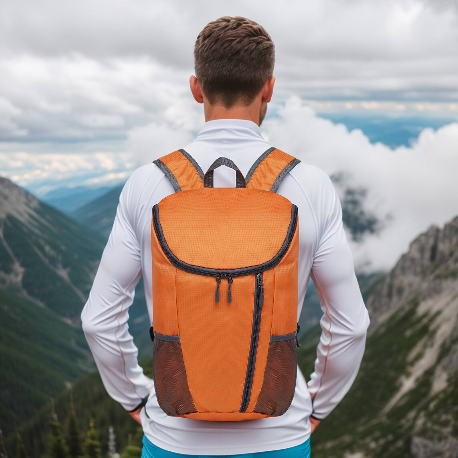 Alt View 6. Unique Bargains - Hiking Backpack 20L Packable Daypack Nylon with Adjustable Straps Lightweight Waterproof Outdoor Camping Travel - Orange.