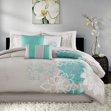 Front. TinyHomie - Printed Cotton Sateen Comforter Set Aqua Twin/Twin XL - Aqua.