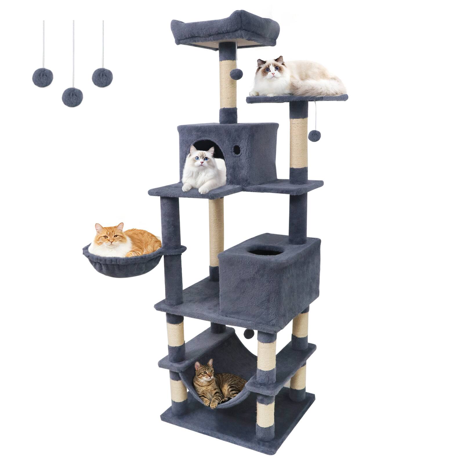 Gymax - 66'' Tall Cat Tree w/2 Condos Sisal Scratching Posts Plush Perch Hammock Basket Dark Gray price history on PriceWatchPro