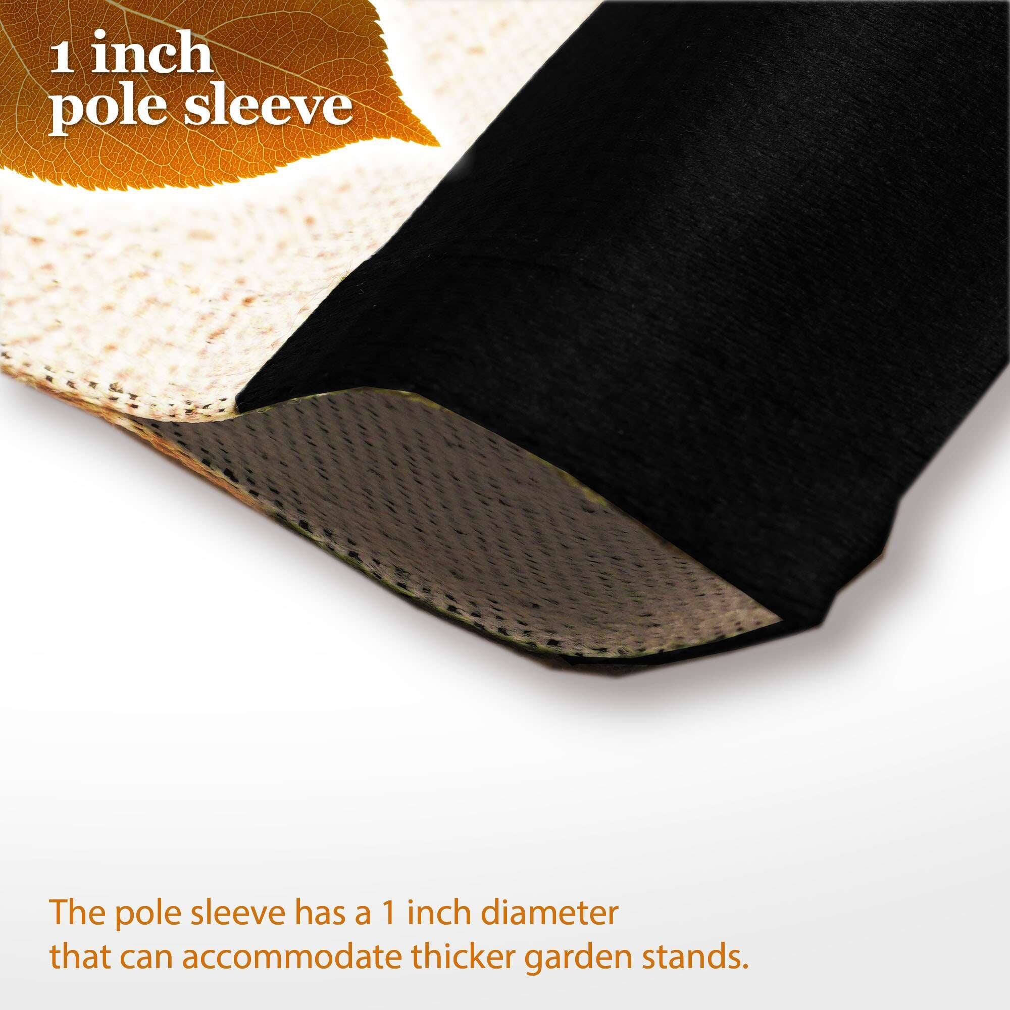 1 inch pole sleeve

The pole sleeve has a 1 inch diameter that can accommodate thicker garden stands.
