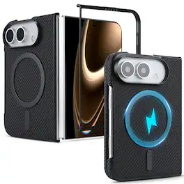 UUCOVER - For Apple iPhone Duo Magnetic Case Compatible with MagSafe, Flocking Lining Shockproof Carbon Fiber Texture Slim Cover - Black