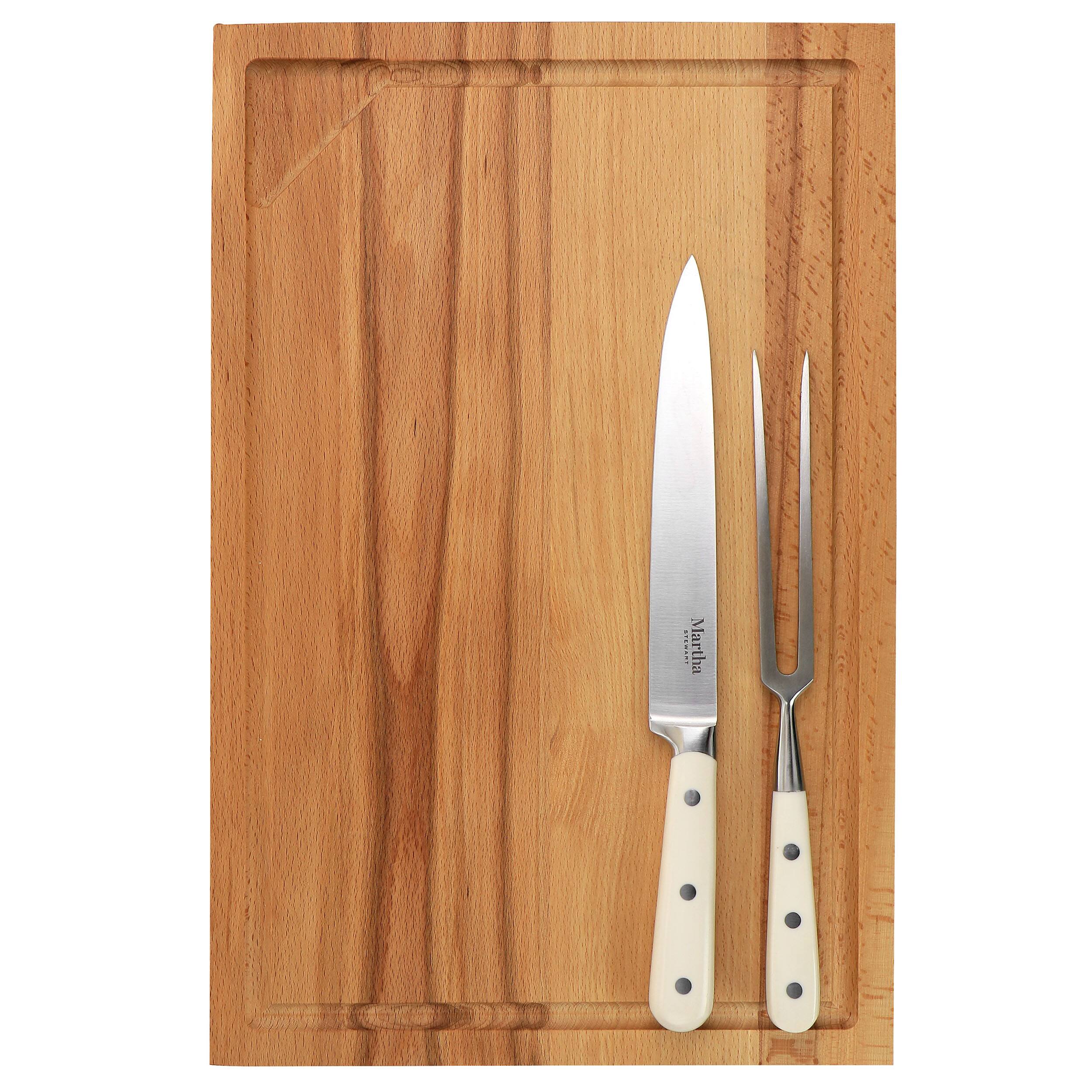 Martha Stewart - Goswell 3 Piece Carving Board and Cutlery Set - Cream