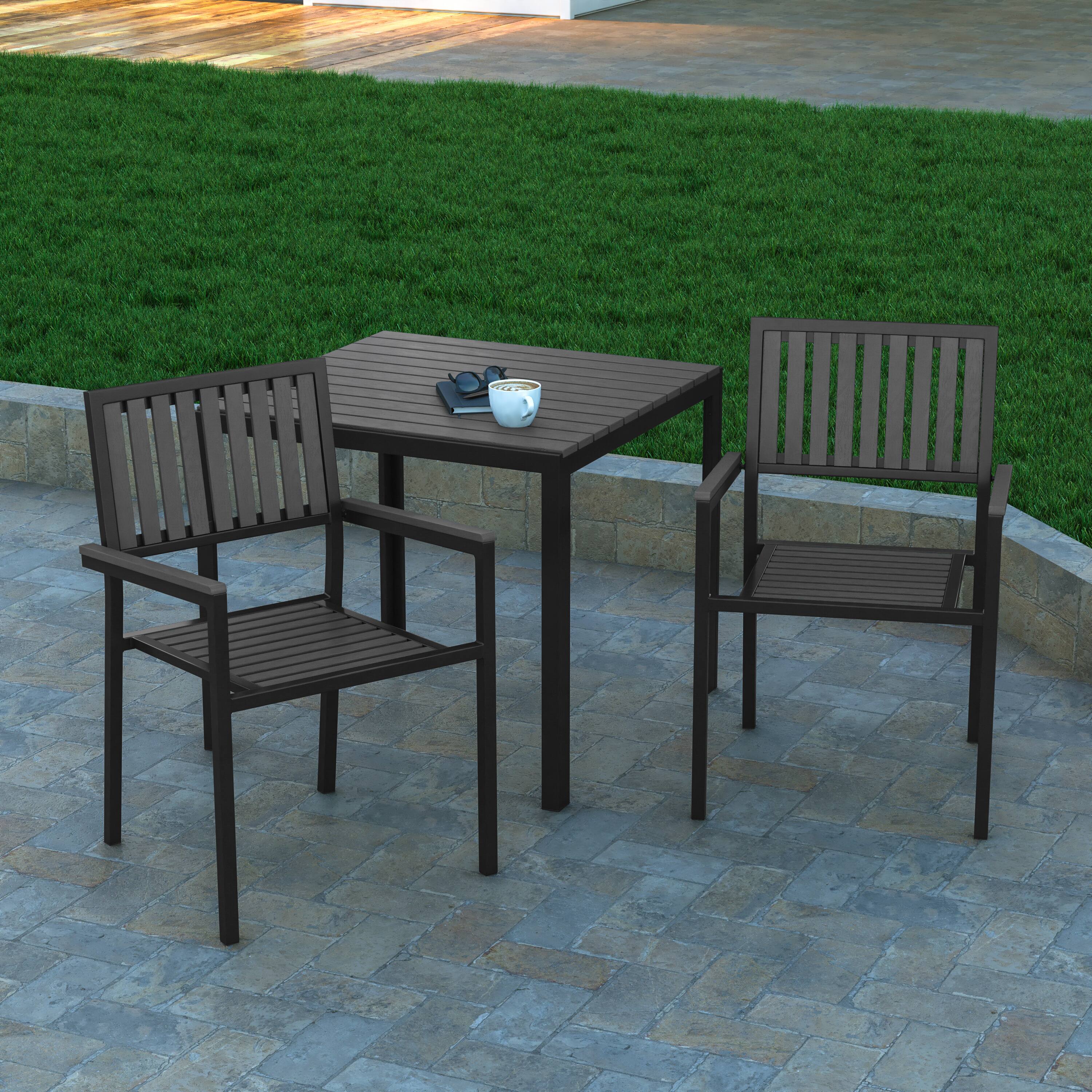 Alt View 4. Emma + Oliver - Black Metal Stack Chair with Arms & Slatted Polyresin Seat and Back - Black.