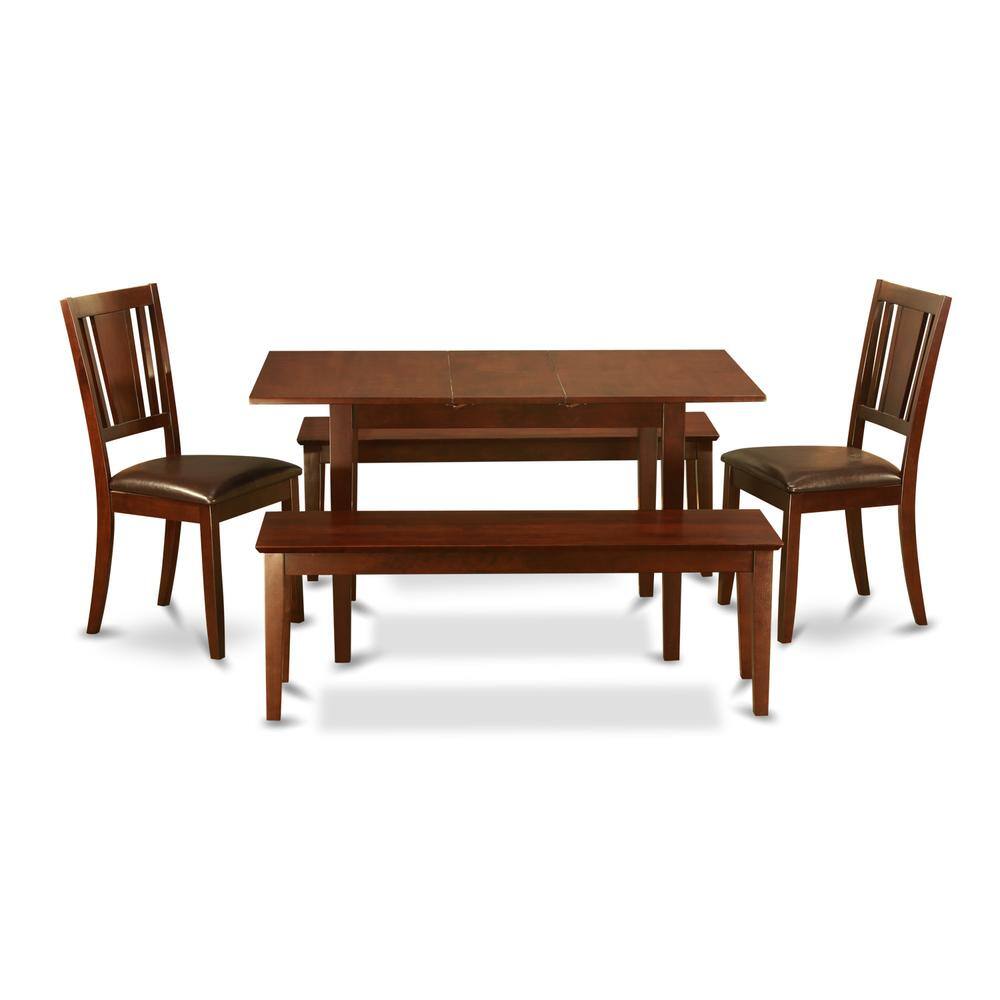 Alt View 1. East West Furniture - 5 PC Small Kitchen table set - Table with Leaf plus 2 Kichen Chairs and 2 Benches - Mahogany.