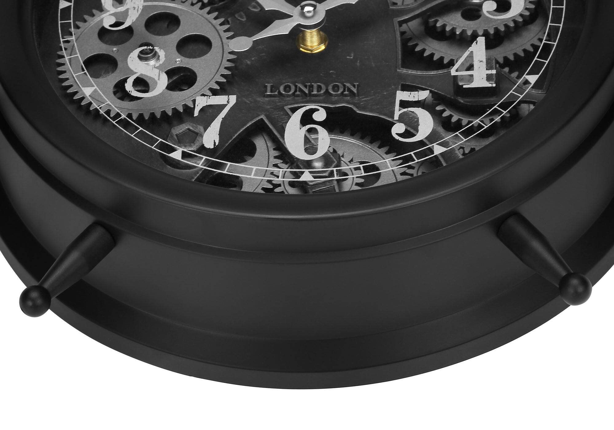 Left. BreeBe - Clocks, 12' Round, Gear Mechanism, Table Clock, Black, Transitional - Black.