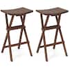 Front. Gymax - Gymax Bar Stools Set of 2 30'' Folding Bar Height Stools w/ Saddle Seat & Footrest - Teak.