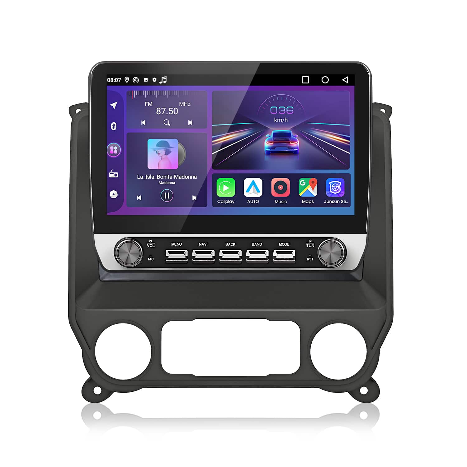 Junsun - 8 Core 6+128GB Android 15 Carplay 10.1''For Chevy Silverado 2013-2019 Car Stereo Radio GPS Navi WIFI RDS SWC Bluetooth - Black