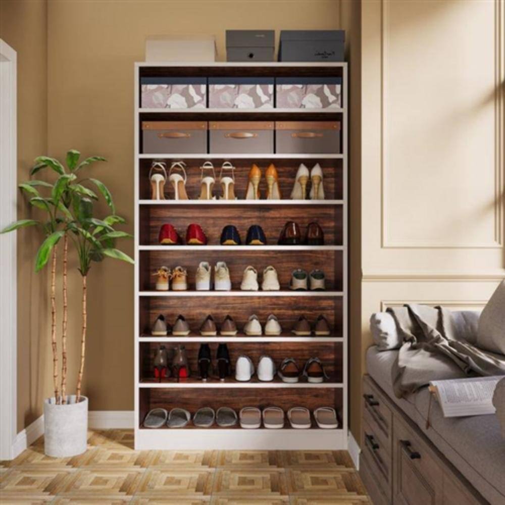 Left. Hivvago - 9 Tier White/Brown Wood Shoe Storage Cabinet, Holds Up To 45 Pairs - White/Brown.