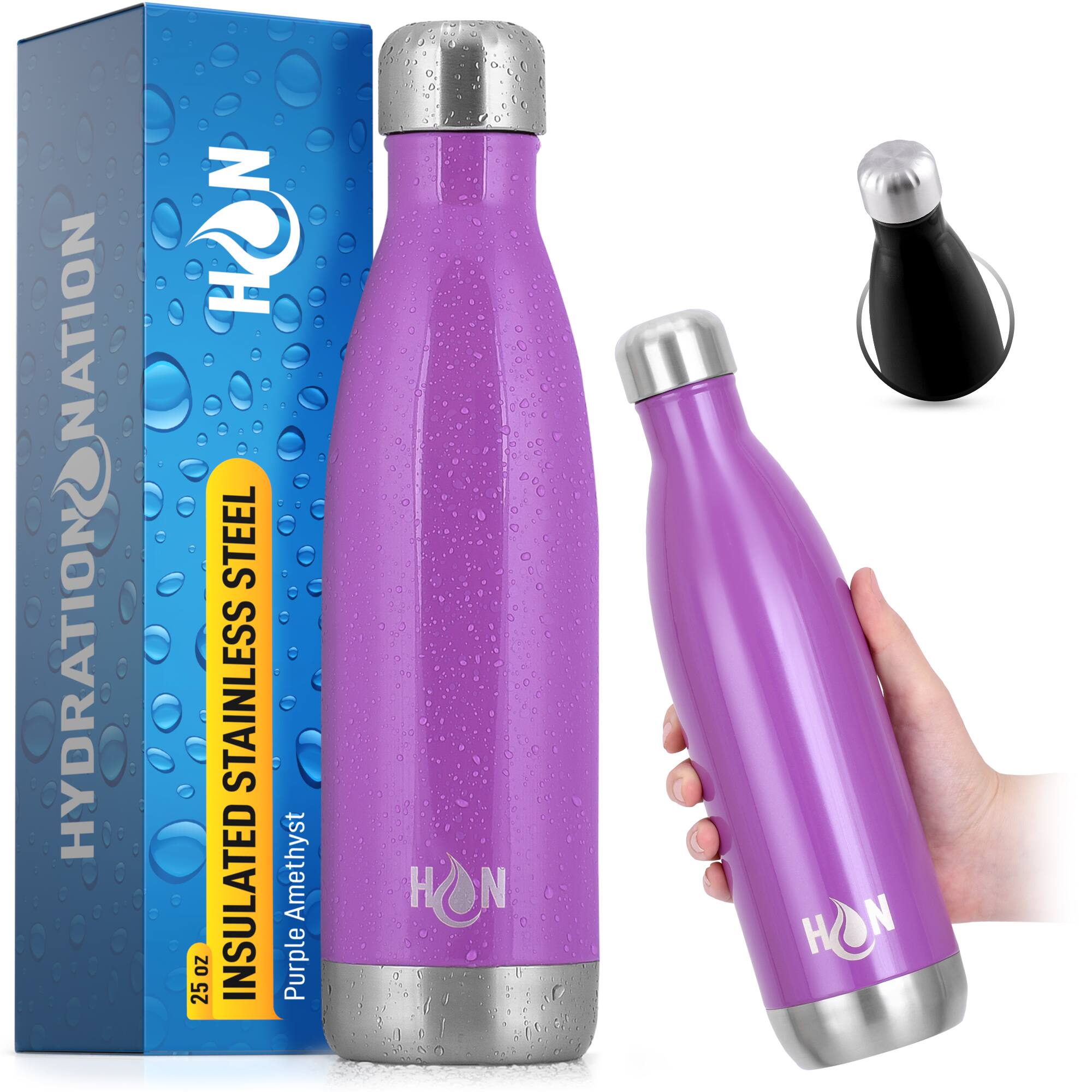 Zulay Kitchen - 25oz Stainless Steel Water Bottle - Double Wall Insulated Metal Water Bottle For Hot & Cold Drinks - Amethyst