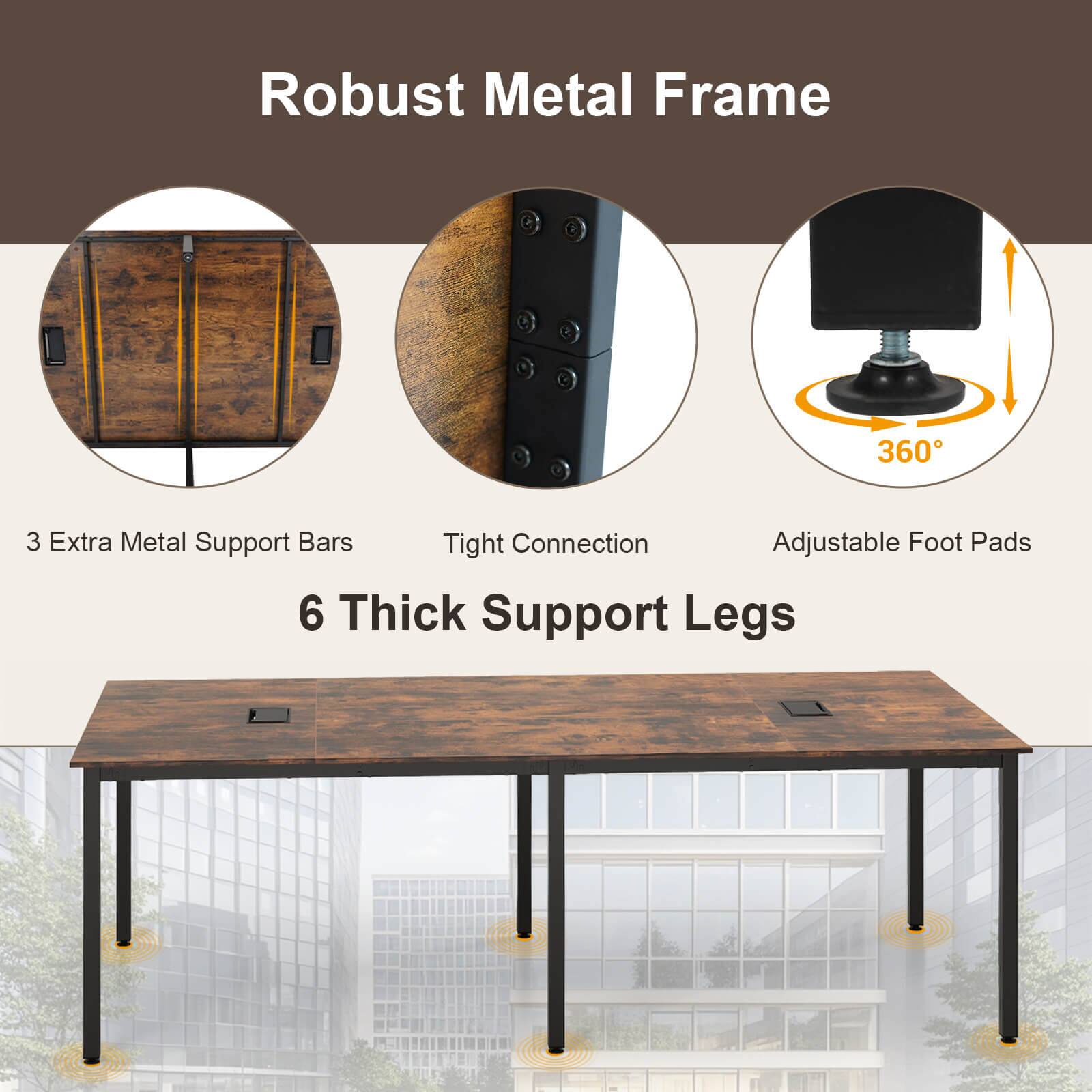 Robust Metal Frame

3 Extra Metal Support Bars

Tight Connection

6 Thick Support Legs

Adjustable Foot Pads

360°