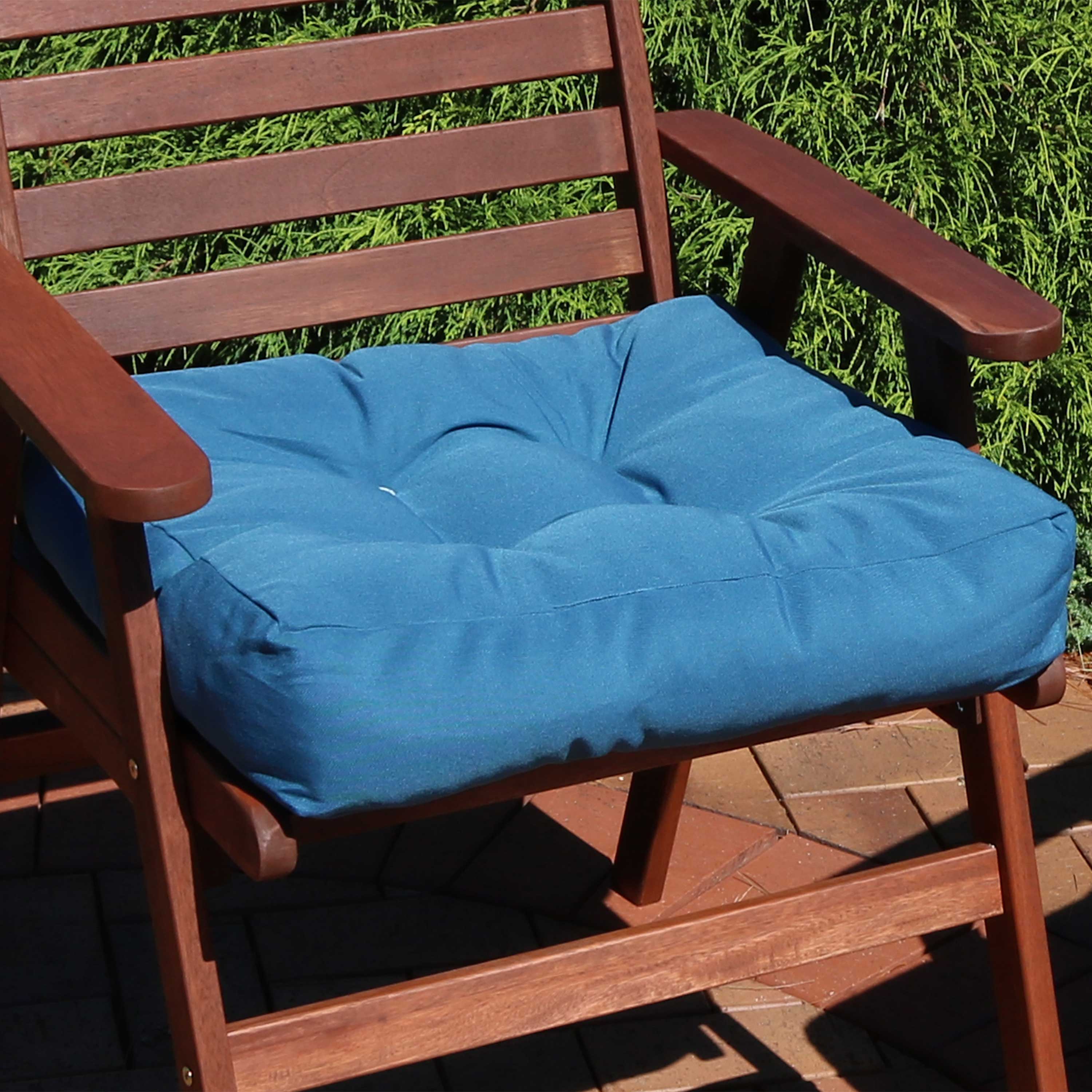 Alt View 4. Sunnydaze - Outdoor Square Olefin Tufted Seat Cushions - Set of 2 - Blue.