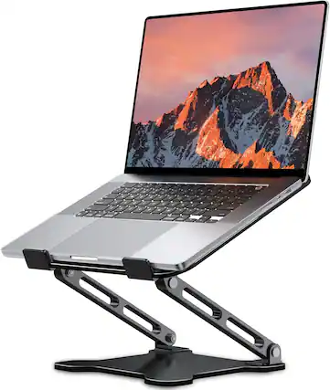 Front. HongFei - Adjustable Laptop Stand for Desk, Metal Foldable Laptop Riser, Ventilated Cooling Bracket - black.