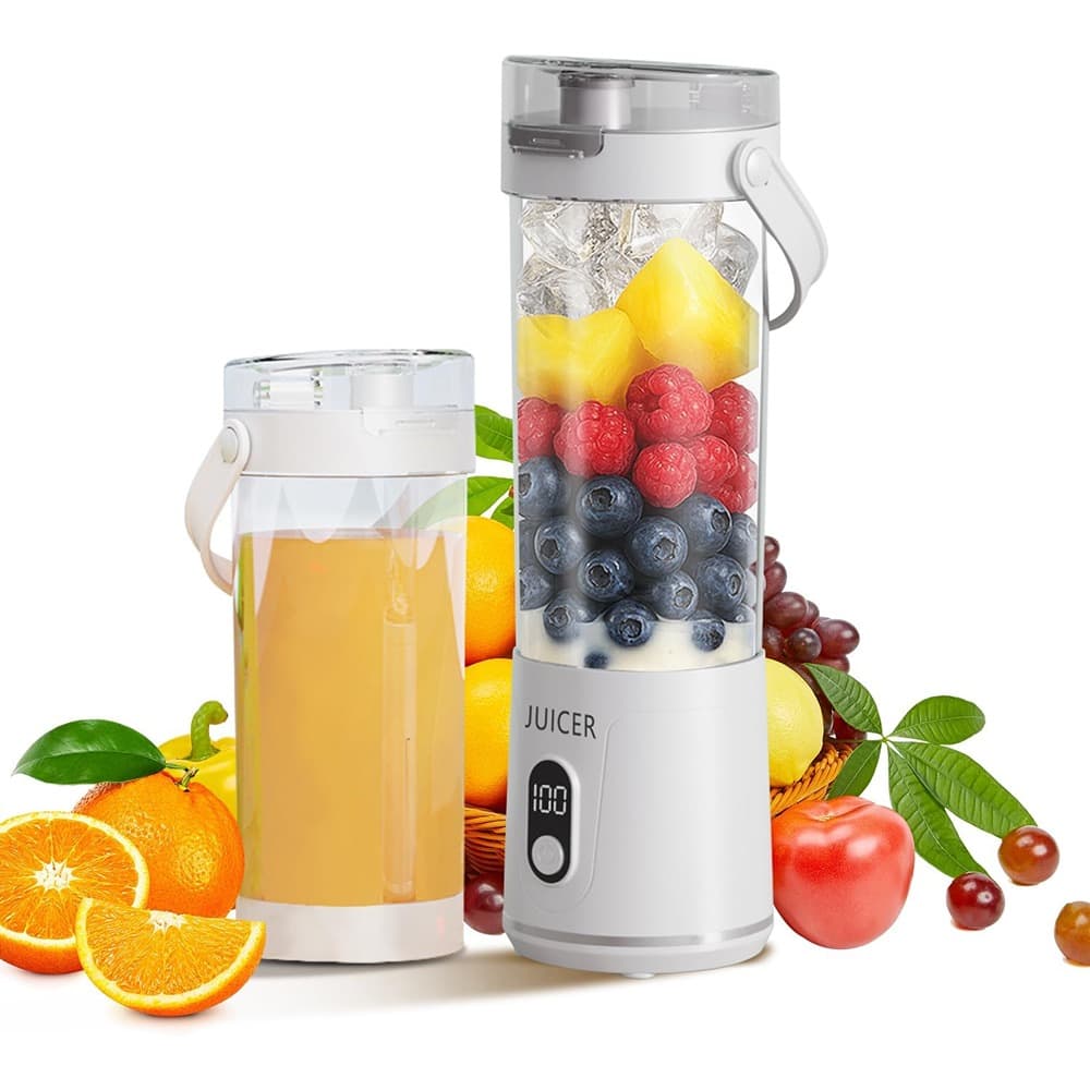 Schertz - Portable Personal Electric USB Juicer, 600ml Mini Blender with 12 Blades for Shakes, Smoothies, and Quick Mixing - White