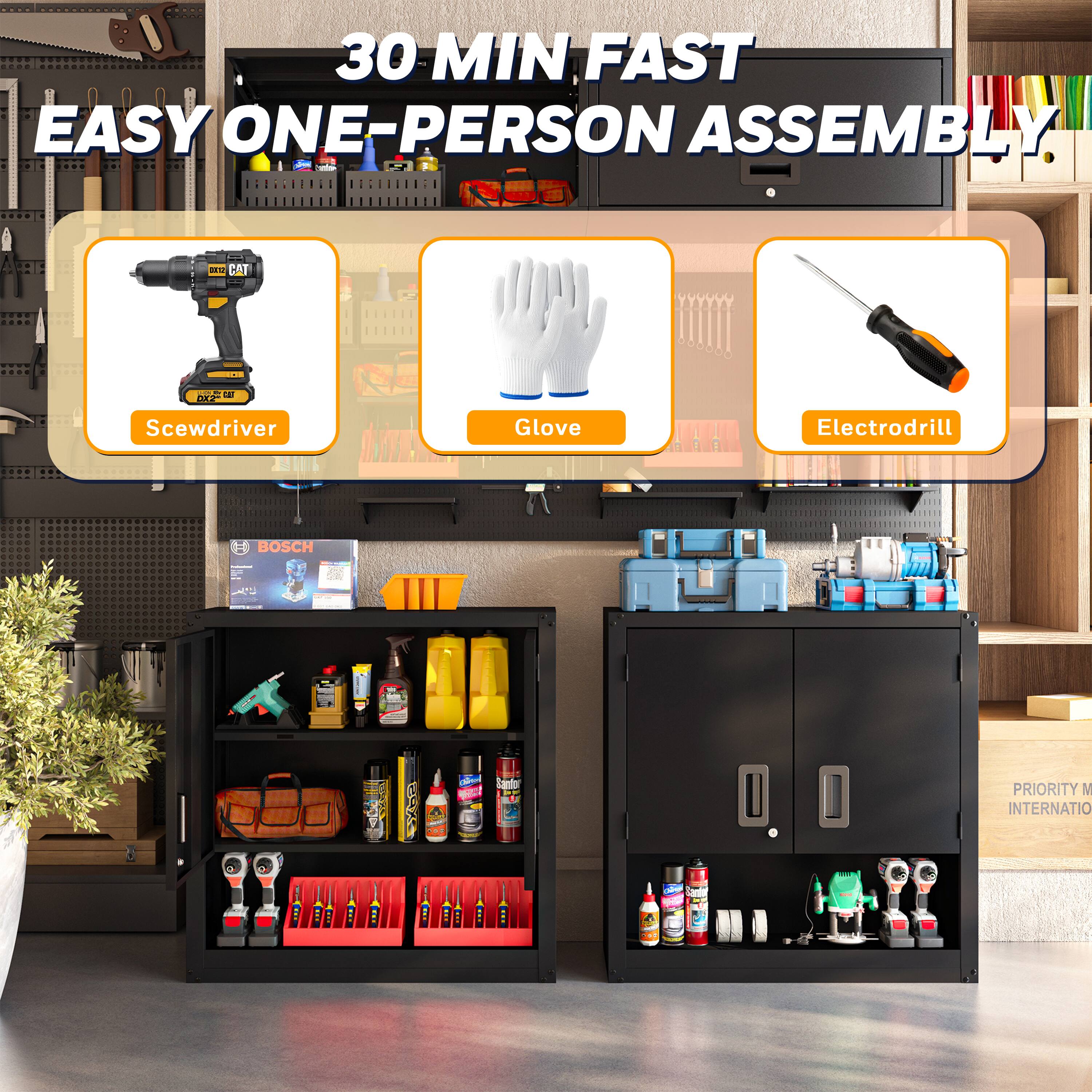 30 MIN FAST EASY ONE-PERSON ASSEMBLY

- Screwdriver
- Glove
- Electrodill

BOSCH

PRIORITY M INTERNATIONAL