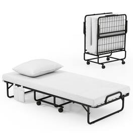 Costway - Folding Bed with Mattress 75" x 31" Cot Size Rollaway Adult Bed with Memory Foam Mattress &Pillow - White,Black