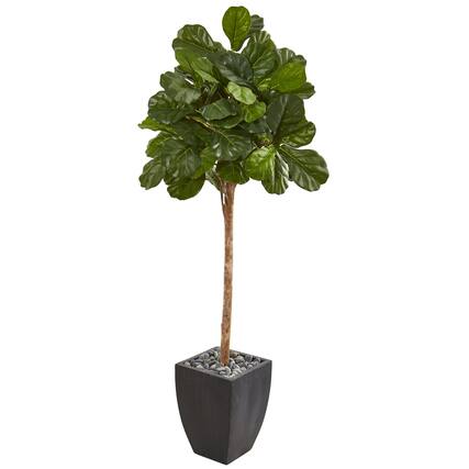 Front. BreeBe - 71" Fiddle Leaf Fig Artificial Tree in Black Planter - Green.