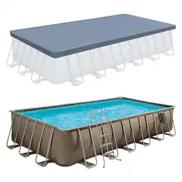 Funsicle - 24'x12'x52" Oasis Rectangular Swimming Pool Set with 24' Cover, Brown