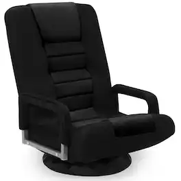 Hirose Alice - Swivel Floor Gaming Chair w/Armrests, Folding Video Reclining Sofa w/6 Adjustable Position, Padded Backrest - Black 1