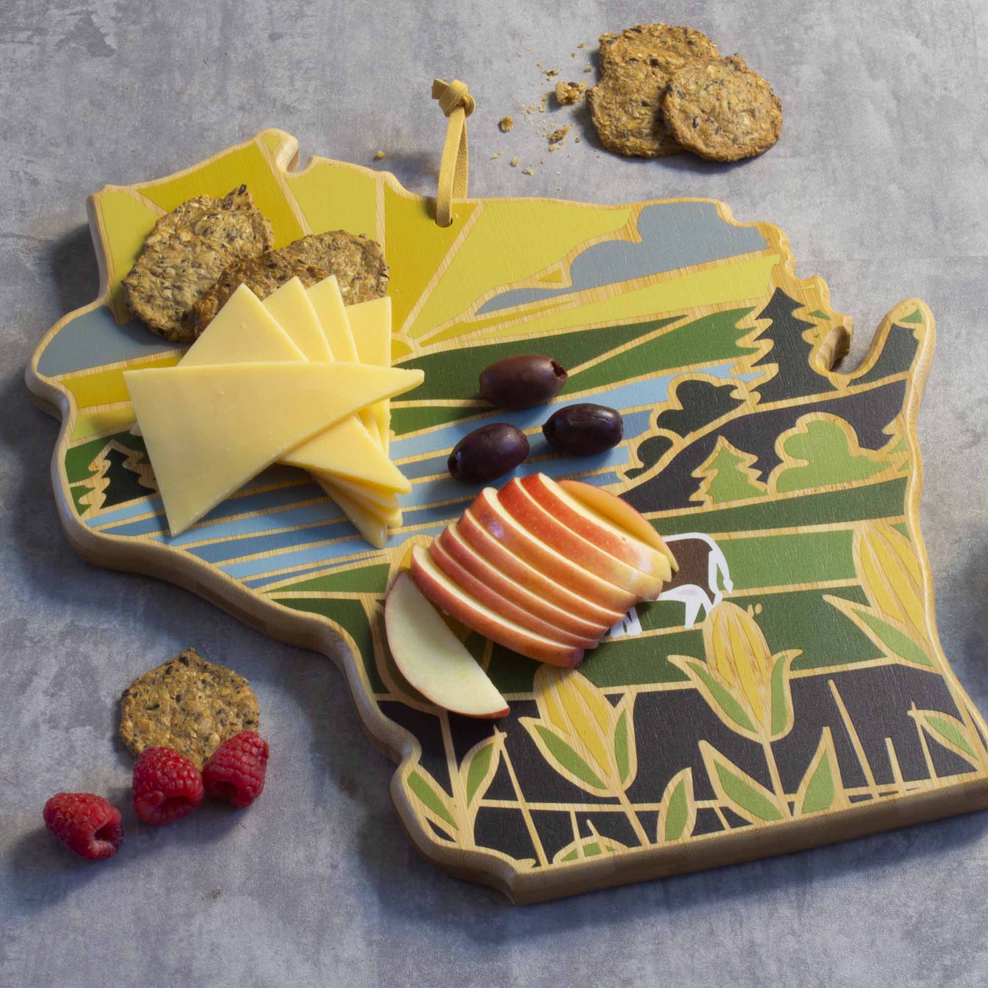 Left. Totally Bamboo - Wisconsin Cutting Board with Artwork by Summer Stokes.
