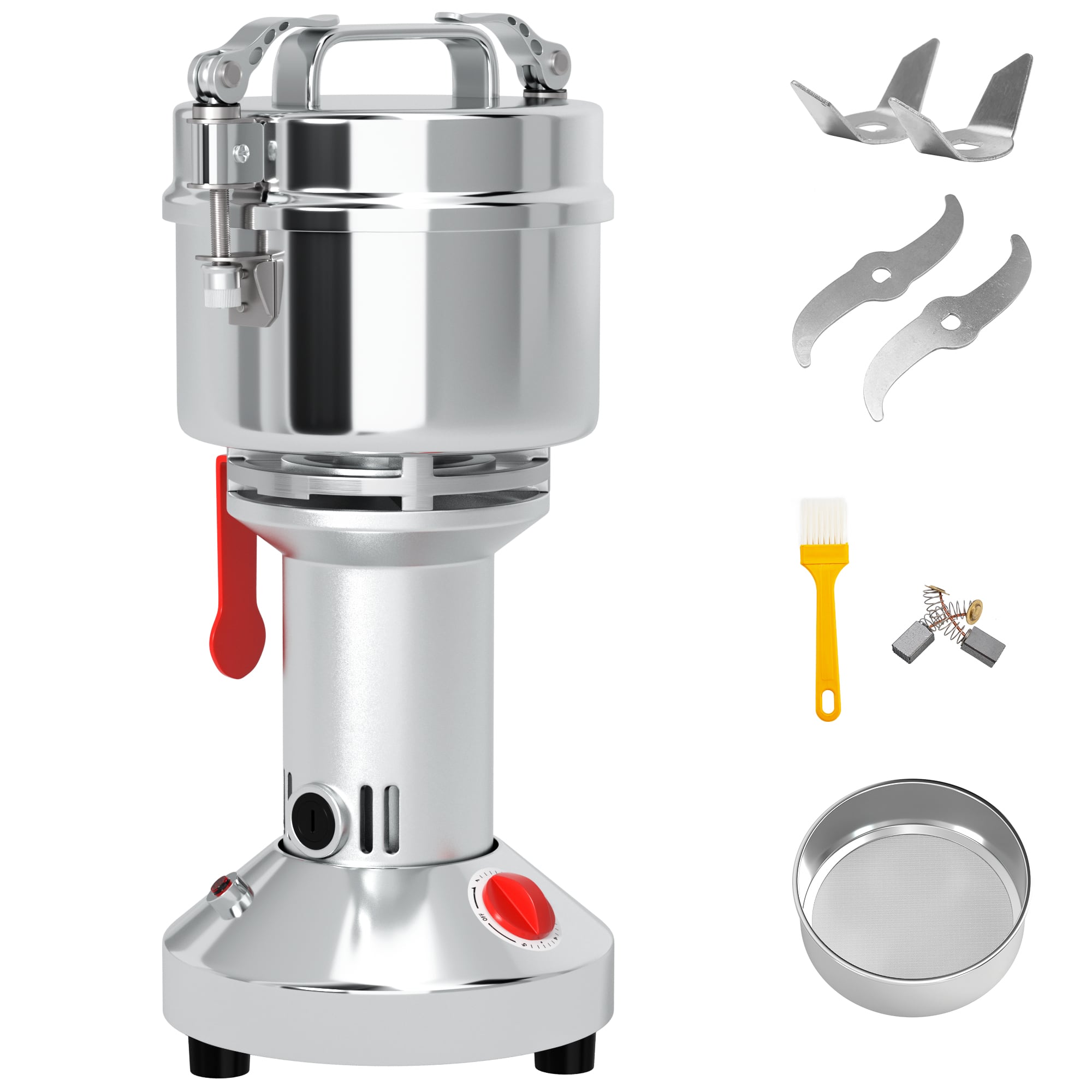 Topteng - 700g Commercial Grain Grinder, 28000RPM High-Speed Electric Mill, 2400W, Stainless Steel for Herb/Spice/Cereal - Chrome