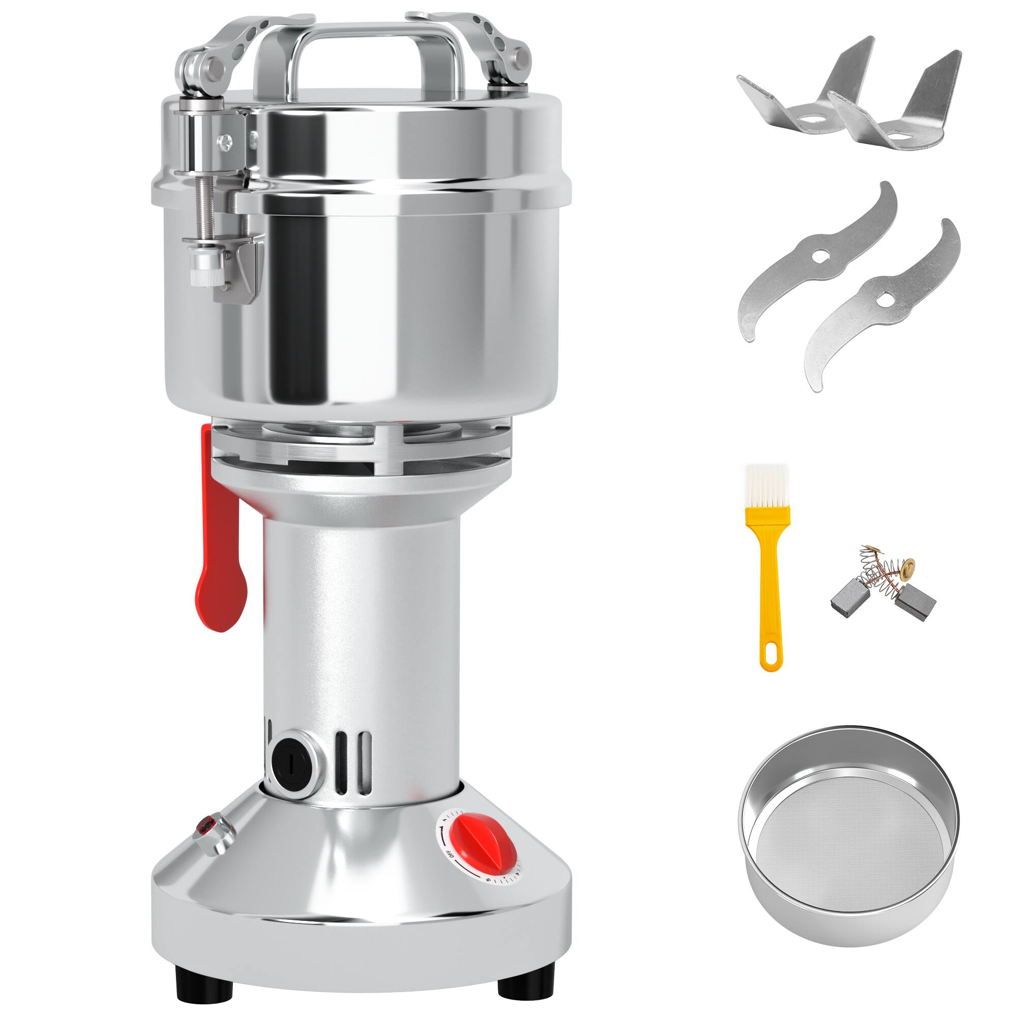 Topteng - 700g Commercial Grain Grinder, 28000RPM High-Speed Electric Mill, 2400W, Stainless Steel for Herb/Spice/Cereal - Chrome