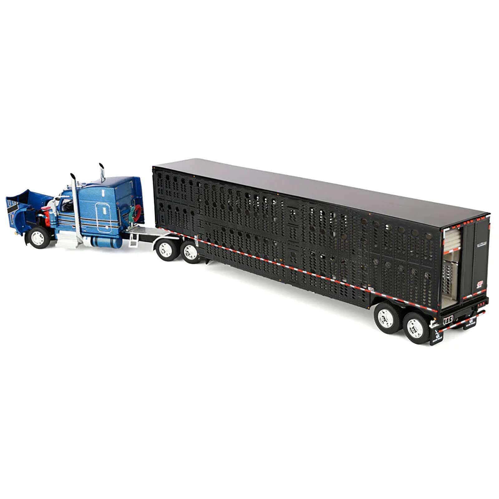 Alt View 2. First Gear - Peterbilt 589 with 72" Mid-Roof Sleeper and Wilson Trailer Bright Blue w/Black & Trailer 1/64 Diecast by DCP/First Gear.