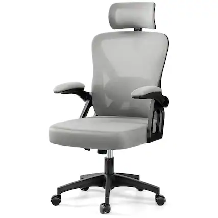 Front. Brick Attic - Ergonomic High-back Adjustable Office Chairs with Headrests and Adjustable Armrests, Home Office Swivel Desk Chair. - Light Grey.