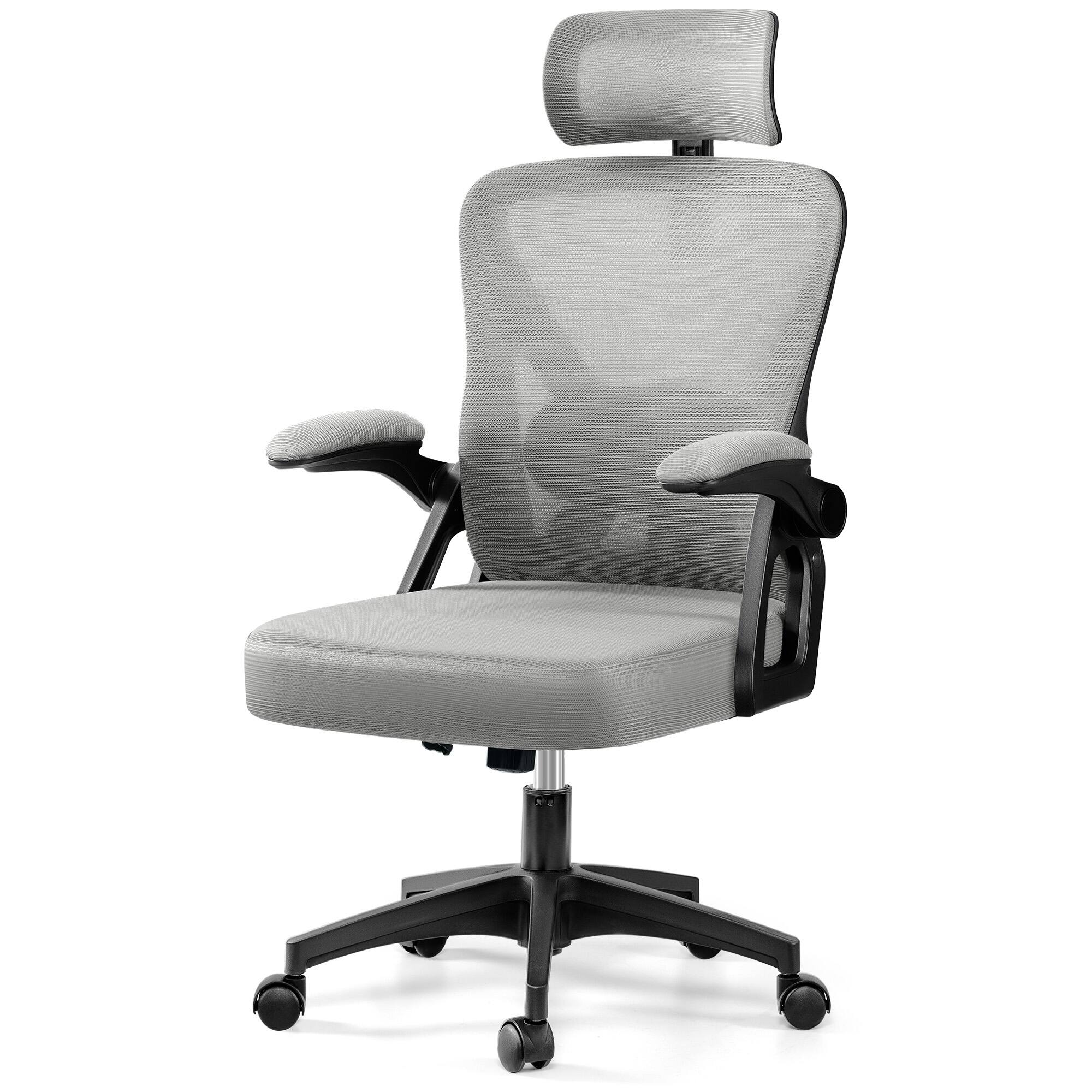 Alt View 5. KERDOM - High Back Ergonomic Office Chair with Adjustable Headrest & Lumbar Support Tilt Reclining Computer Chair for Home Office - Light Grey.