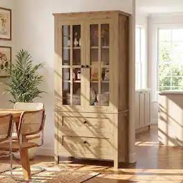 Aheaplus - 63'' Tall Farmhouse Kitchen Pantry Cabinet with 2 Drawers and Adjustable Shelf - Yellow Oak