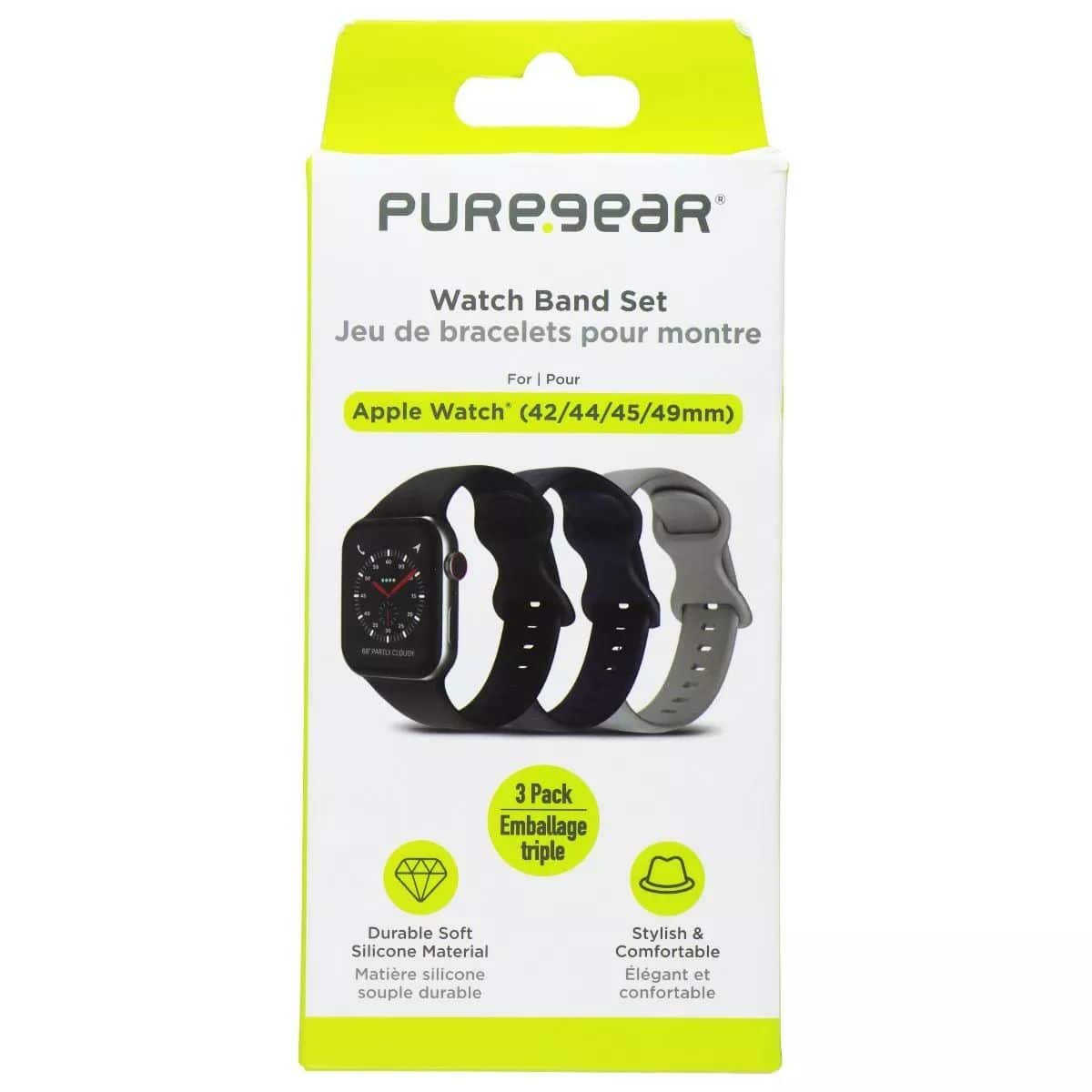 PureGear - 3 Pack Silicone Watch Band Set for Apple Watch (42/44/45/49mm) - Multi
