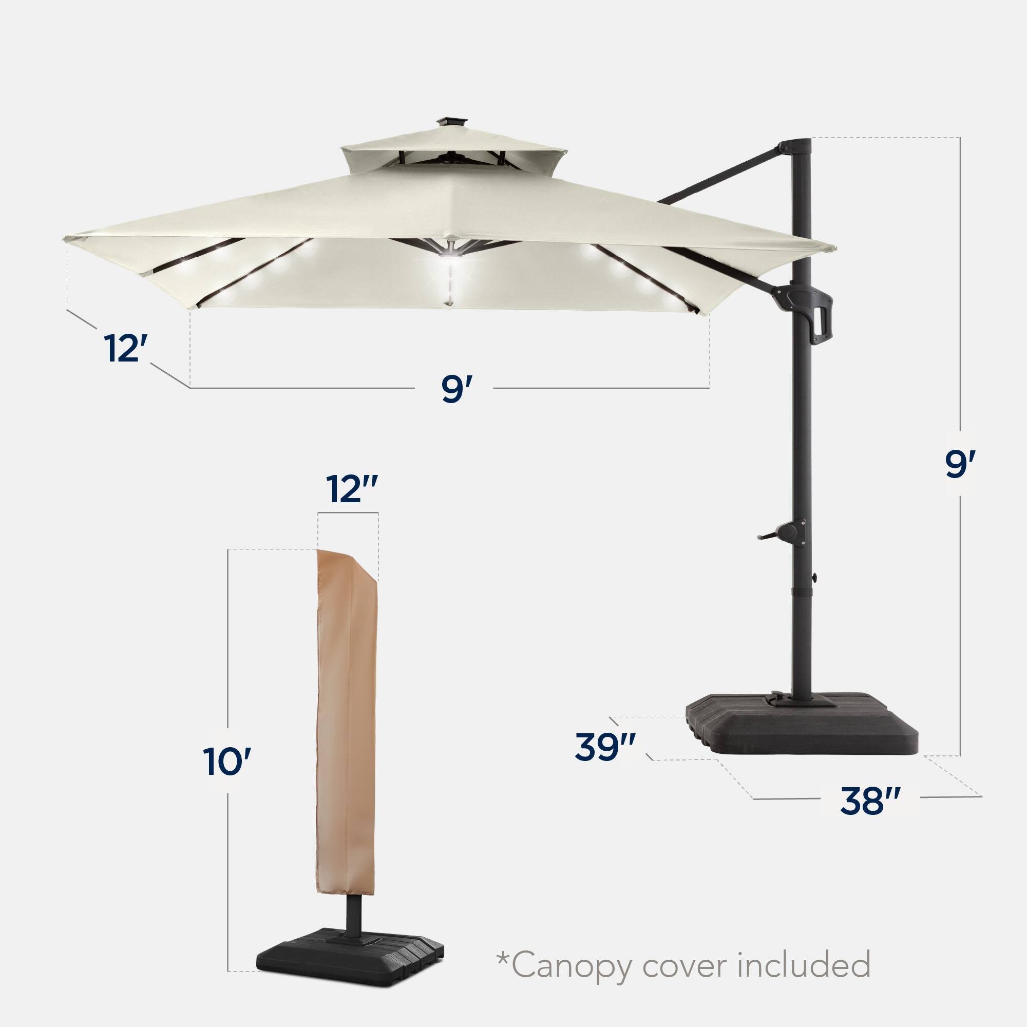 12' 9' 12" 9' 10' 39" 38" *Canopy cover included