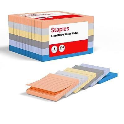 Staples  
Lined Ultra Sticky Notes  
6 PADS  
100 NOTES