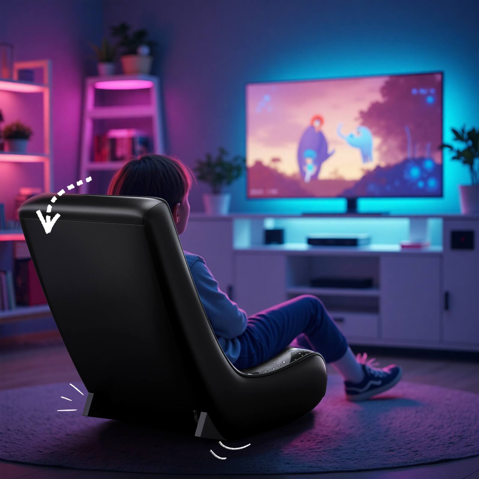 Left. GTPlayer - Gaming Floor Mat Rocking Chair with an angle limiter rocking floor mat gaming chair,Black Galaxy Patterned - Black.