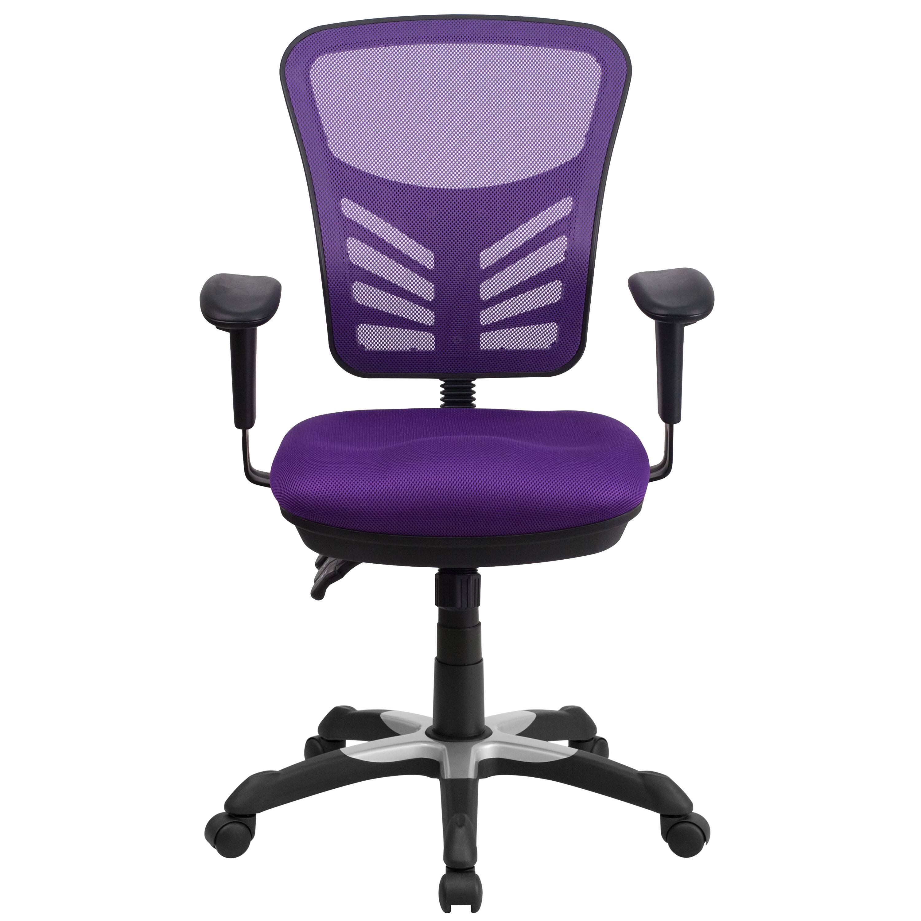 Alt View 7. Emma + Oliver - Mid-Back Mesh Triple Paddle Swivel Ergonomic Office Chair with Adjustable Arms - Purple/Black Frame.