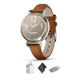 Garmin - Lily 2 Classic, Small and Stylish Smartwatch Cream Gold with Tan Bundle - Tan - (2025)