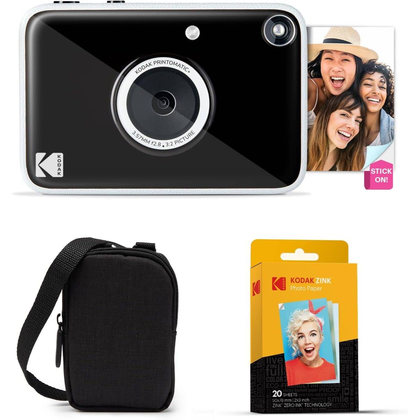 KODAK PRINTOMATIC  
3.57MM f2.8 3:2 PICTURE  

KODAK ZINK Photo Paper  
MOIC PAPER  
THE ENFECT live RINTI full COLOR  
ECO-FRIENDLY  
SMUDGE PROOF  
WATER-RESISTANT  
20 SHEETS  
50x70mm  
2x3 inch  
ZINK ZERO INK TECHNOLOGY  

STICK ON!  

KODAK ZINK  
Photo Paper  
20 SHEETS  
50x70mm  
ZINK ZERO INK TECHNOLOGY