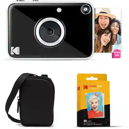 Kodak - Printomatic+ Instant Camera Bundle 10MP w/ Case & 20 Zink Paper - Black