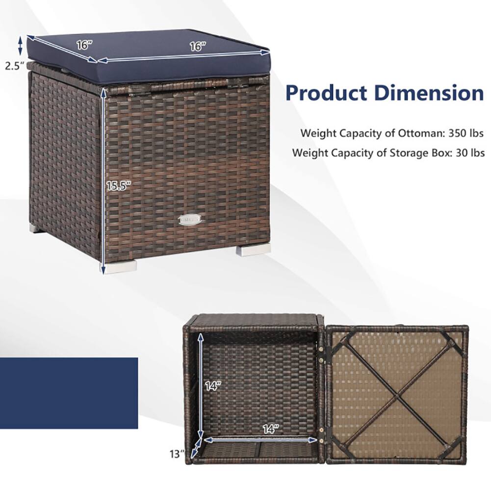Product Dimension

Weight Capacity of Ottoman: 350 lbs  
Weight Capacity of Storage Box: 30 lbs

2.5"  
16" x 16"  
15.5"  
14" x 14"  
13"