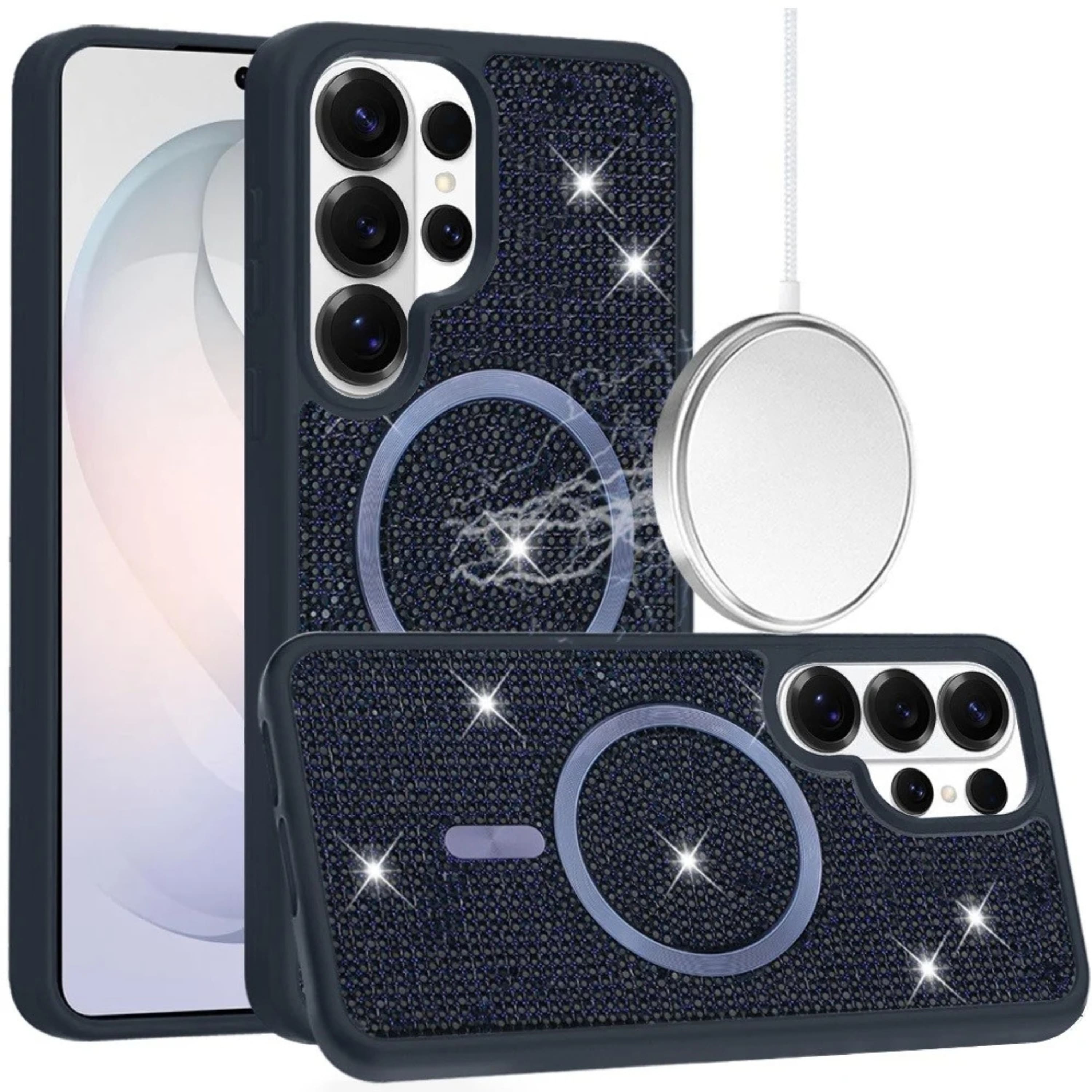 Kitcheniva - Full Bling Dazzle Magnetic Circle Phone Case With Tempered Glass For Samsung Galaxy S26 Ultra - Blue price history on PriceWatchPro