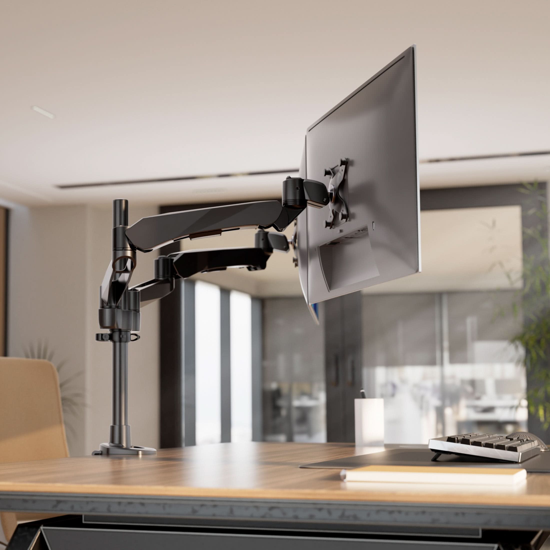 Back. Mount-It! - CLiX Series Extra Tall Articulating Single Monitor Desk Mount – Full Motion Arm for 13"-32" Screens, Black - Black.