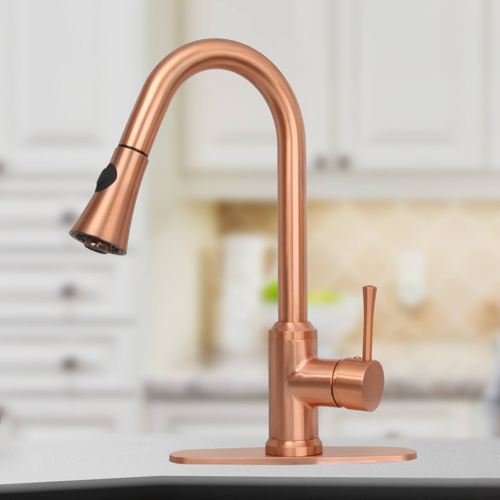 Alt View 7. Akicon - Akicon Single Level Solid Brass Kitchen Faucet with Pull Down Sprayer in Copper - Copper.