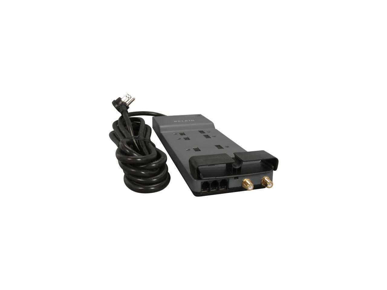 Belkin - BE108230-12 12 Feet 8 Outlets 3390 Joules Surge Protector w/ Telephone Line/Coaxial Protection/Extended Cord - Black
