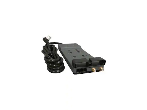 Front. Belkin - BELKIN BE108230-12 12 Feet 8 Outlets 3390 Joules Surge Protector w/ Telephone Line/Coaxial Protection/Extended Cord - Black.