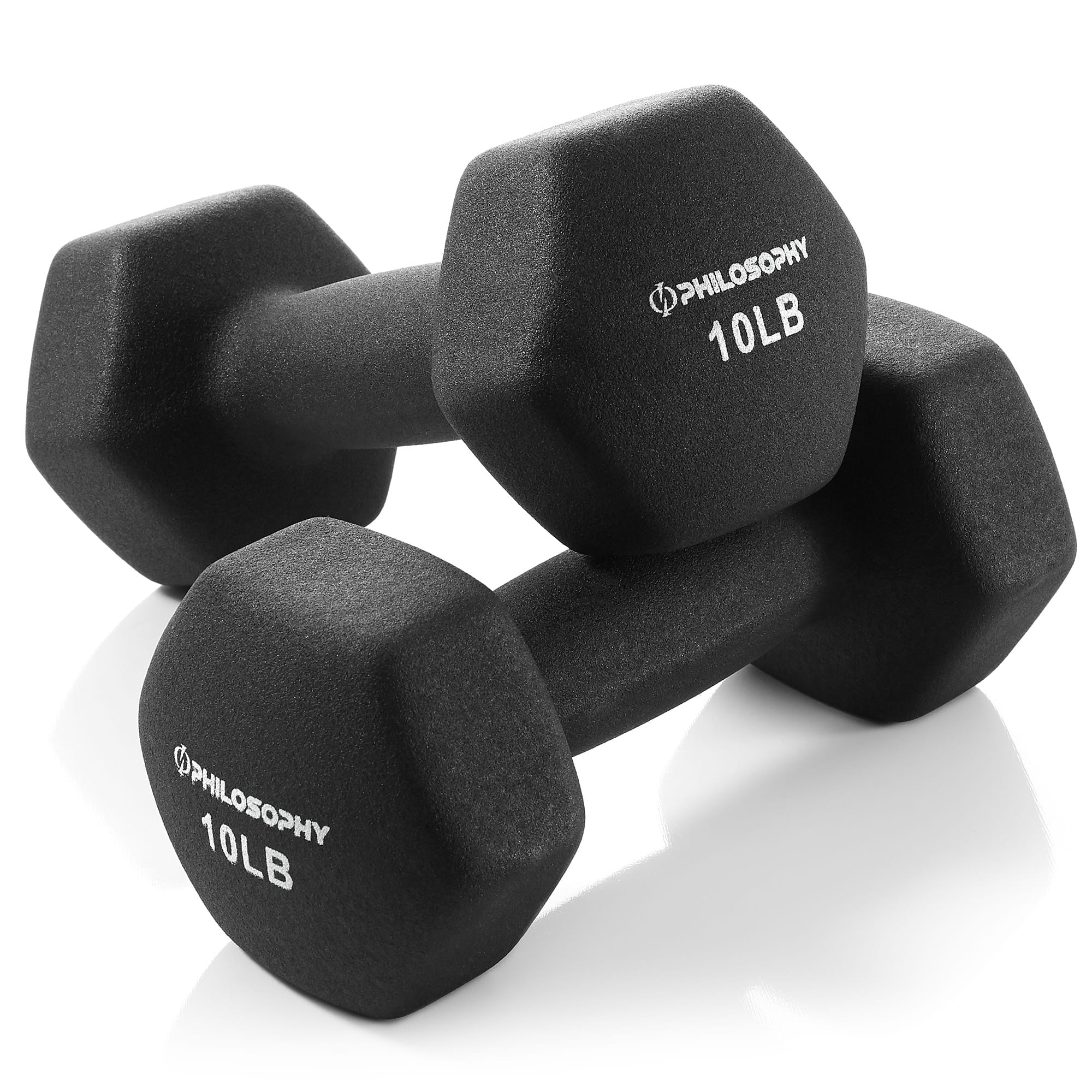 Philosophy Gym - Neoprene Dumbbell Hexagon Hand Weights - Set of 2 - Strength Training - Black