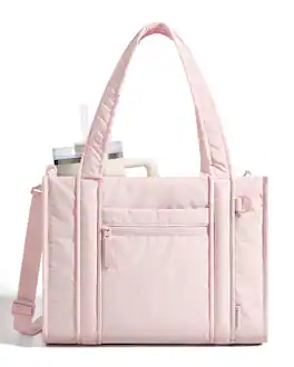 Bagsmart - Boxy Tote Bag for Women, Crossbody Work Bag with Inner Tumbler Pocket, Crush Bow Shoulder Bag for Travel College - Pink