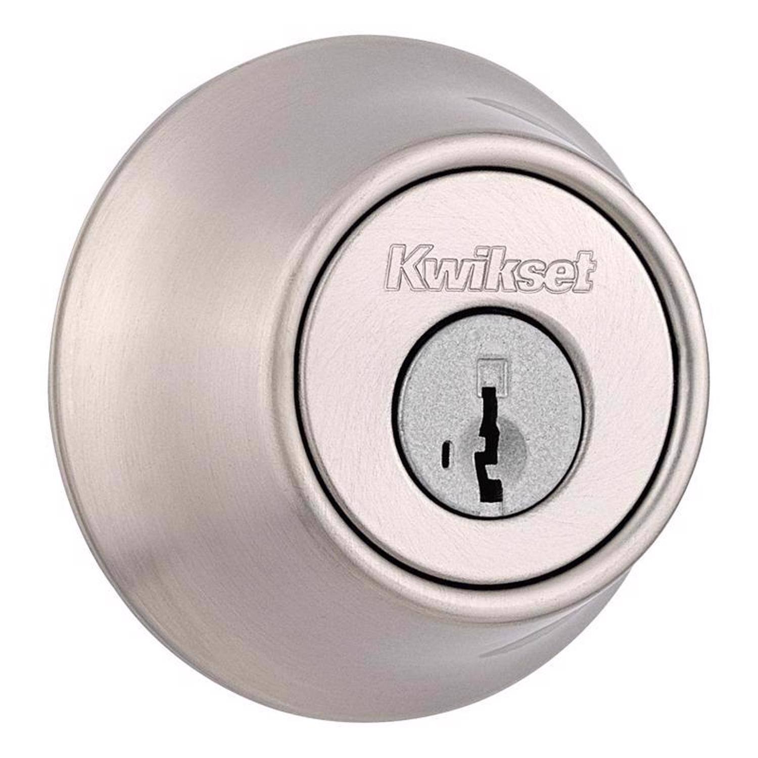 Left. Kwikset - Kwikset SmartKey Security Satin Nickel Metal Single Cylinder Deadbolt.