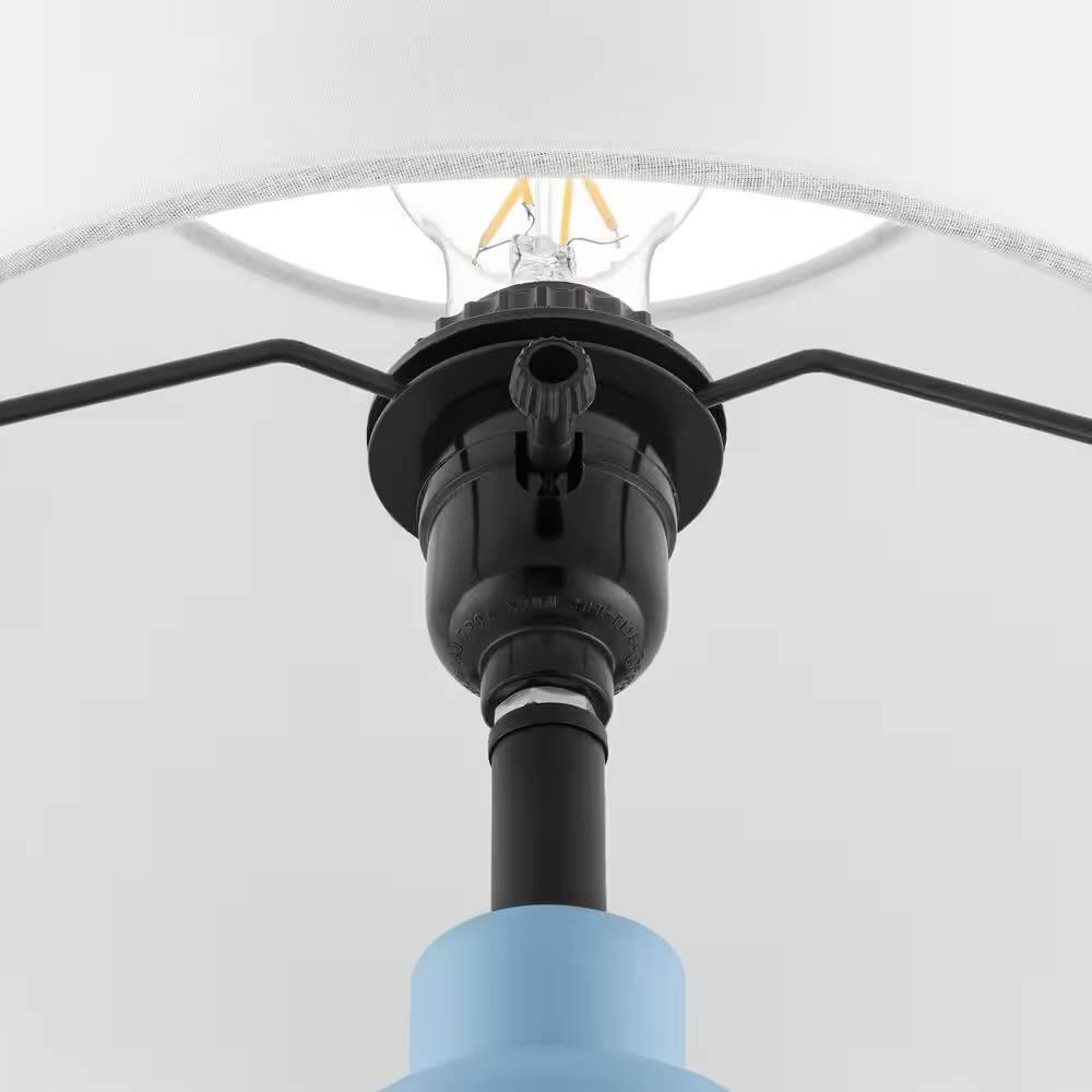 Left. Hivvago - Small Blue Desk Light Table Lamp with White Fabric Shade for Bedside Nightstand - Blue, White.