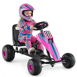 Gymax - Pedal Go Kart for Kids 4-Wheel Ride On Toy w/ Steering Wheel & Safe Handbrake - Pink